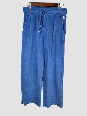 HIHO Resort Terry Pant Sz L Topside Blue Pima Cotton Wide Leg Loungewear Cozy